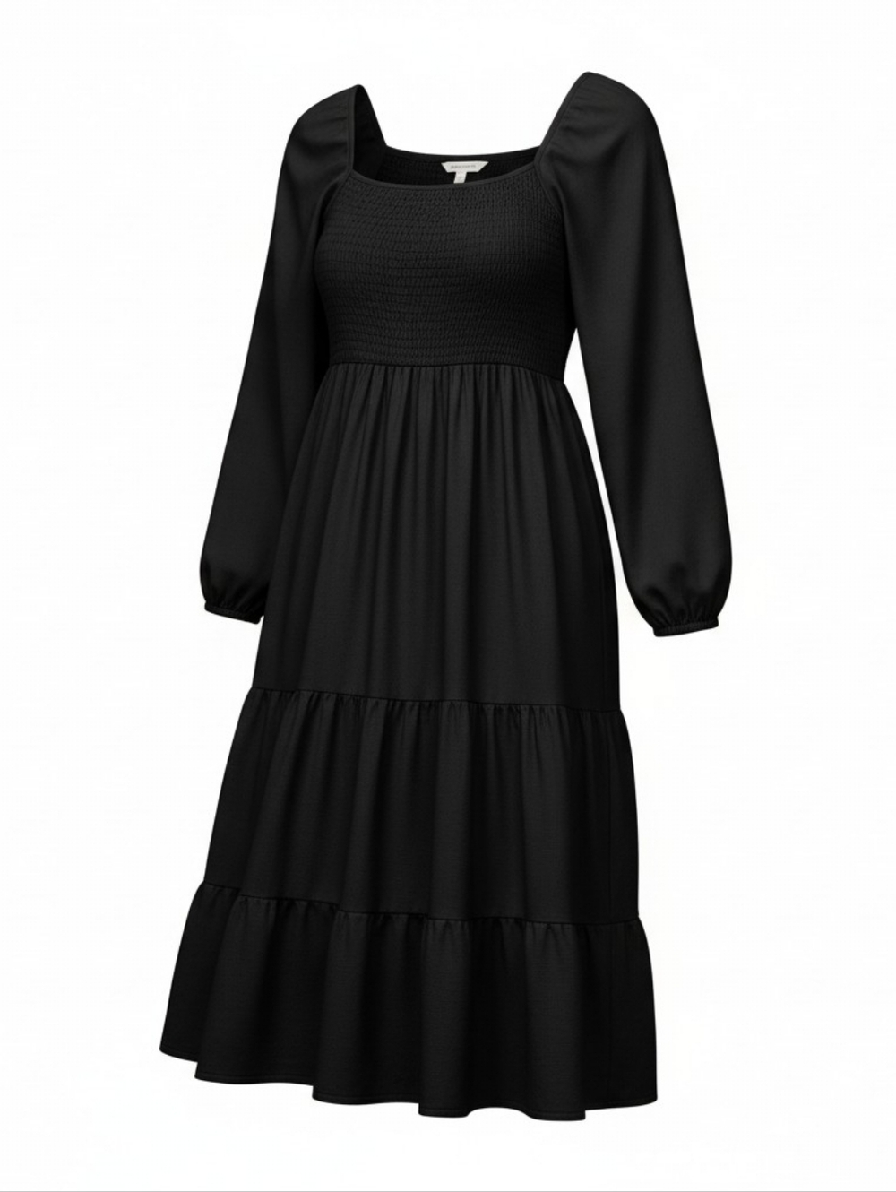 Beyond Words Black Boho Smocked Long Sleeve Fit & Flare Dress Size Large